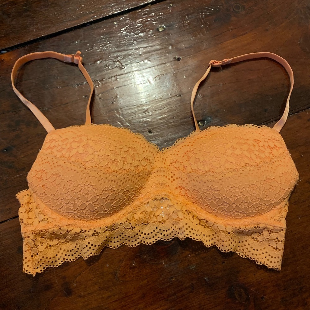 Orange lacy long line bra